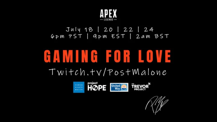 Post Malone Apex Legends 'Gaming for Love' Charity Streams Announced